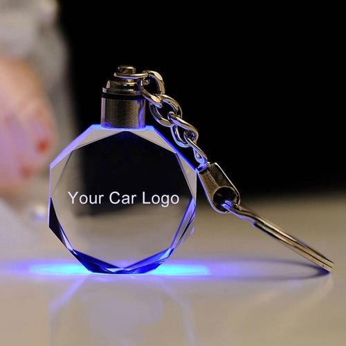 New keychain flashing Luminous Key Chain Car Logo LED Cut Glass Car Logo Key Ring Key Holder for Audi VW Benz Ford BMW New