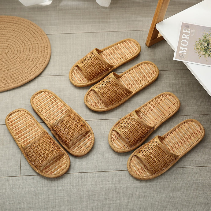 Couples four seasons breathable home indoor bamboo mat cool slippers female summer thick grass floor slippers men