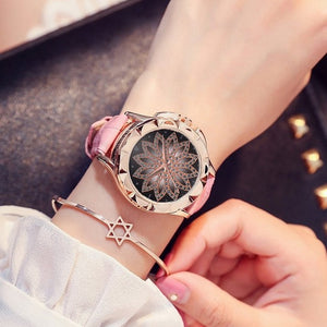 Luxury Brand Rose Gold Women Watch Fashion Casual Crystal Dress Wristwatch Leather Strap Quartz Watch Female Clock Reloj Mujer