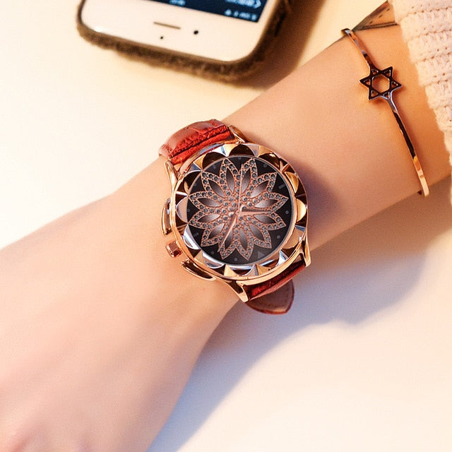 Luxury Brand Rose Gold Women Watch Fashion Casual Crystal Dress Wristwatch Leather Strap Quartz Watch Female Clock Reloj Mujer