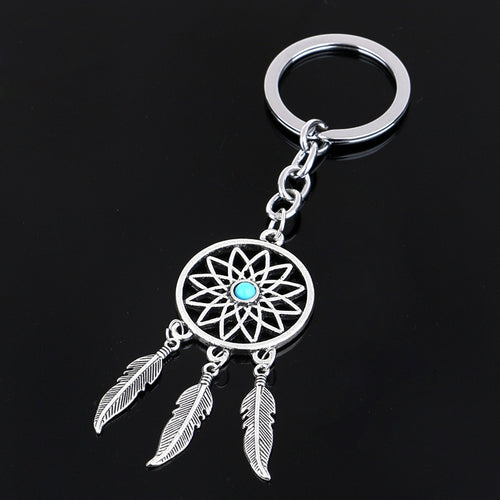 Natural stone Dreamcatcher Tassel pendant keyring  jewelry feather charm keychain for women
